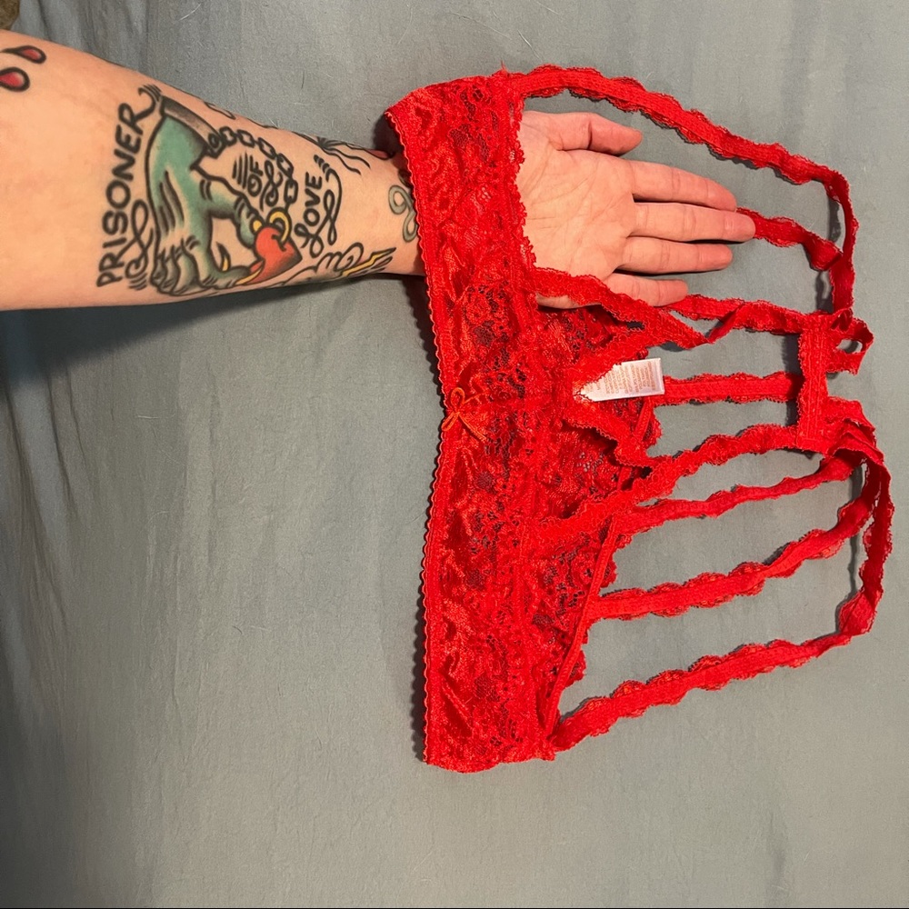 Savage X Fenty open back Red lace panty crotchless